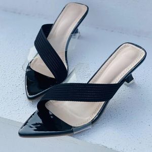 BLACK & CLEAR SANDAL HEELS